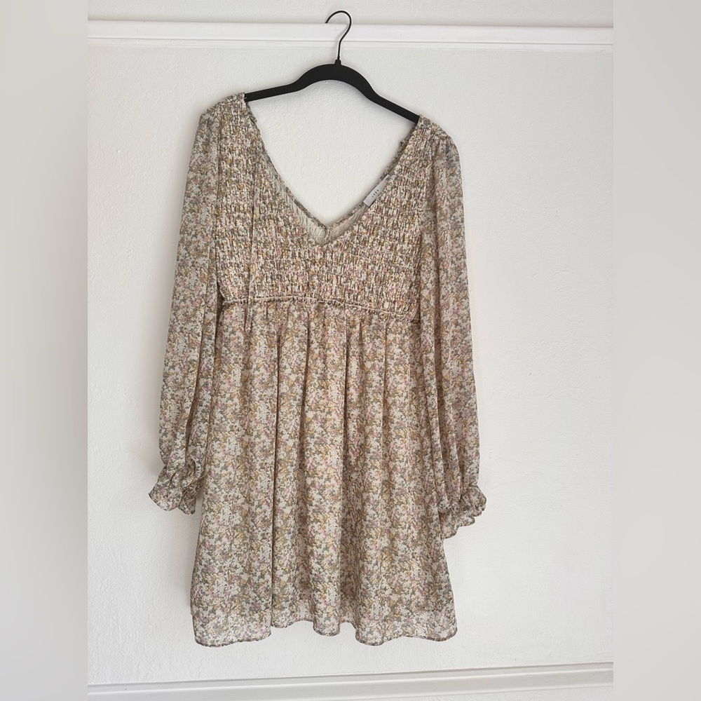 LUSH floral babydoll LS mini dress | medium